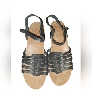 Anna Black Leather Sandals